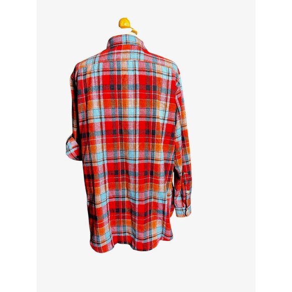 Designed In Italy Blue Plaid Button Up Size 2XL Woman's Flannel western shirt - Picture 9 of 16